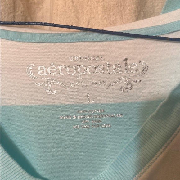 Aeropostale Light Blue and White Striped Hoodie - Picture 3 of 3